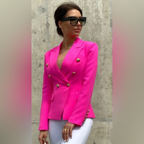 PEGASI Double Breasted Blazer & Pants Suit Set - Pink Berry - Picture 5 of 10